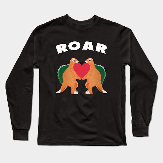 Cute Dinosaur Backtoschool Quote Roar Heart white Long Sleeve T-Shirt by Dolta